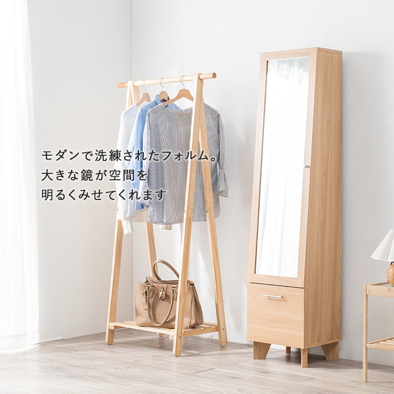 全身ミラー付き 収納ラック 幅38cm スリム 姿見 リビングにも寝室にも シェルフ