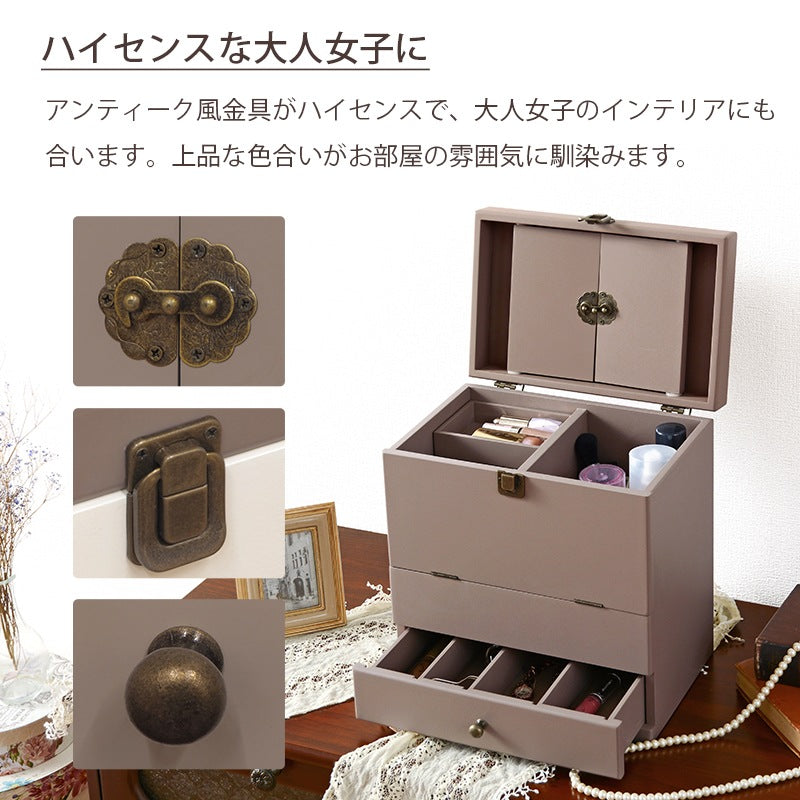 三面鏡 メイクボックス 大容量 ミラーロック 持ち運び 取っ手 コスメボックス