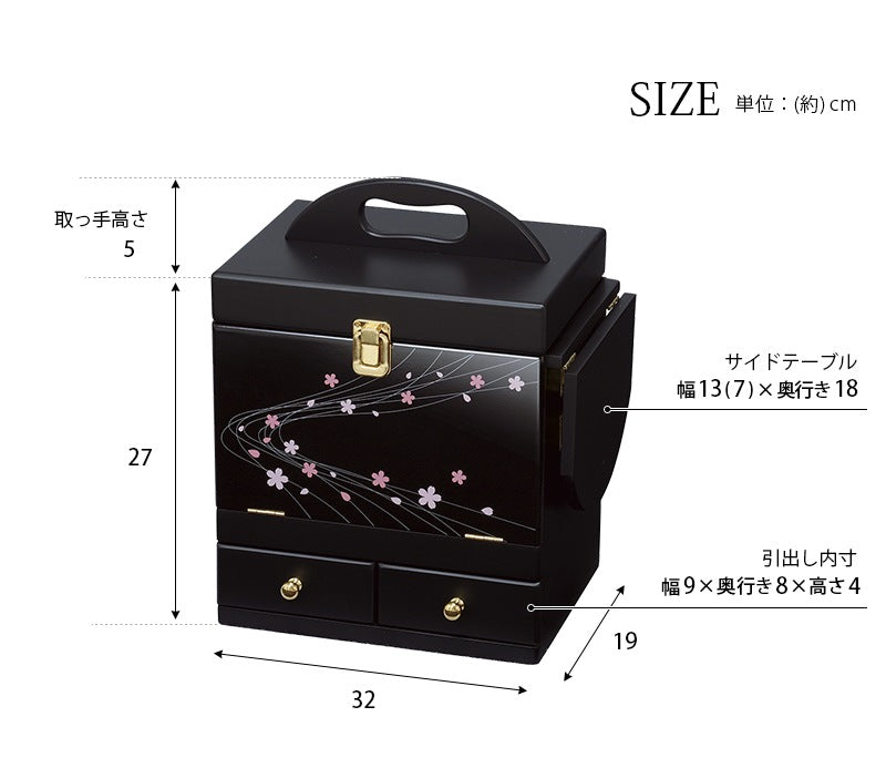 メイクボックス 三面鏡 光沢 バタフライテーブル 引き出し収納 蒔絵調 コスメボックス 持ち運び楽々