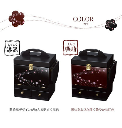 メイクボックス 三面鏡 光沢 バタフライテーブル 引き出し収納 蒔絵調 コスメボックス 持ち運び楽々