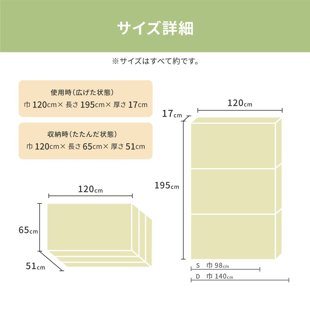 極厚 折りたたみ 高反発 セミダブルマットレス 厚さ約17cm かため