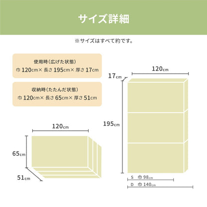 極厚 折りたたみ 高反発 セミダブルマットレス 厚さ約17cm かため