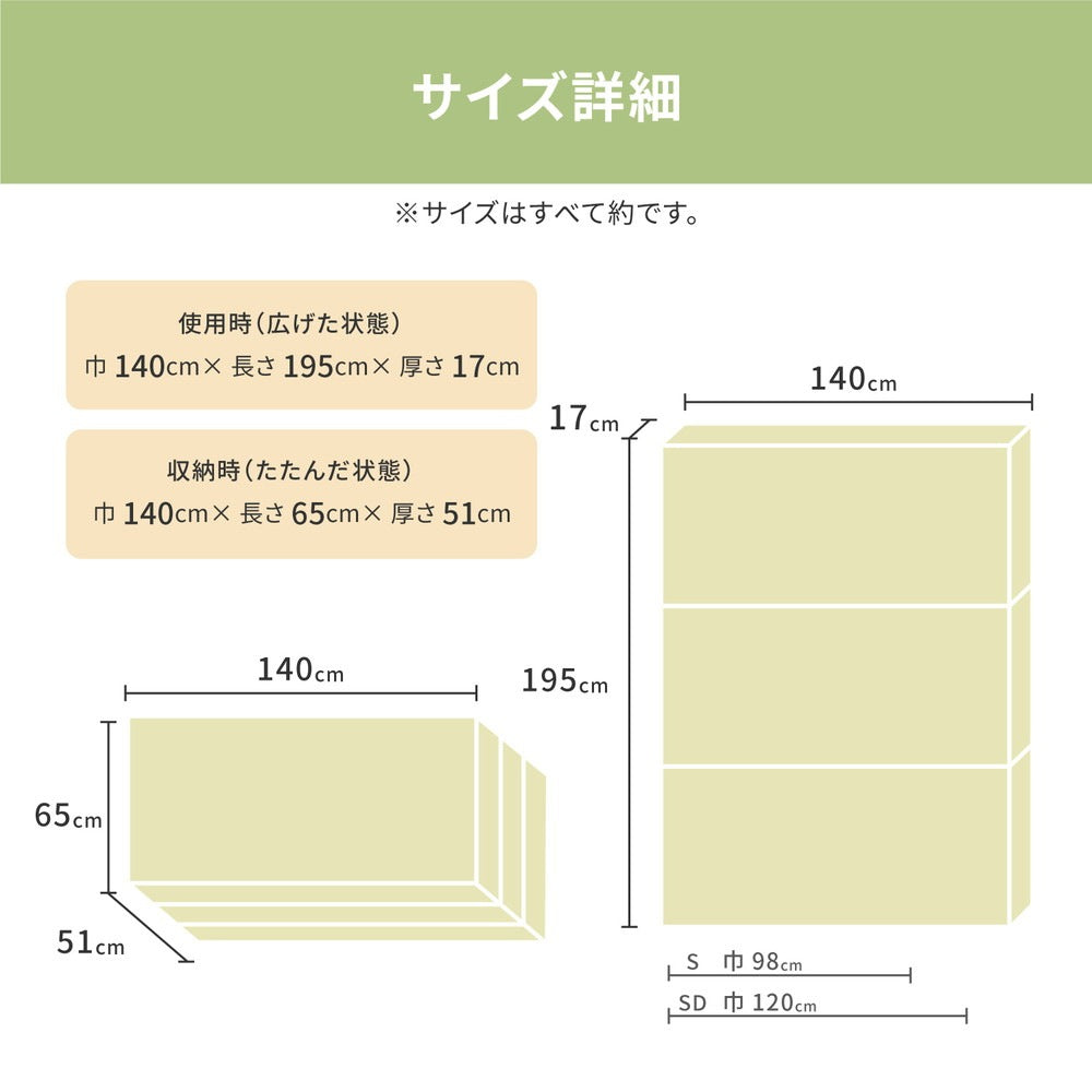 極厚 折りたたみ 高反発 ダブルマットレス 厚さ約17cm かため