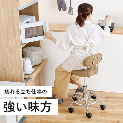 2wayキッチンチェア 椅子 キャスター／アジャスター 背もたれを外してスツールに 腰痛対策 360度回転 高さ昇降