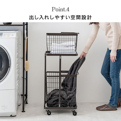 ランドリーワゴン 縦型で省スペース 洗濯かご 33x42x97cm バスケット取り外し可能 ランドリー収納ラック
