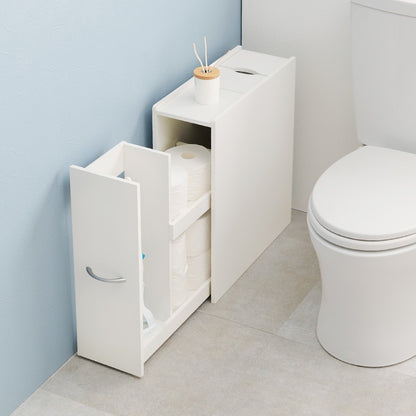 スリムトイレラック 幅19cm スマホ置き スリム 掃除用具入れ トイレットペーパーホルダー 棚 スライド収納