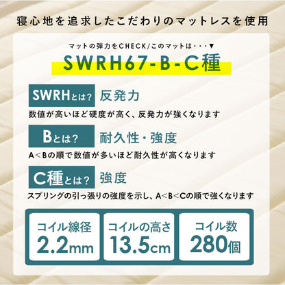 シングルベッド + マットレスセット すのこ 収納スペース 一体型 ボンネルコイルマットレス