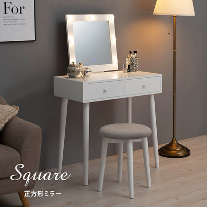 女優鏡 ドレッサー + スツールセット 3色LED 明るさ調整 コスメ収納 タッチスイッチ 丸鏡