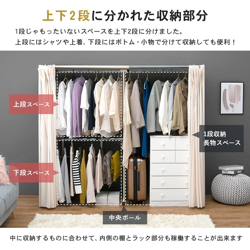後付けクローゼット 伸縮118-195cm ハンガーラック 目隠しカーテン 大容量 ワードローブ
