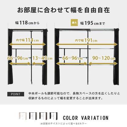 後付けクローゼット 伸縮118-195cm ハンガーラック 目隠しカーテン 大容量 ワードローブ