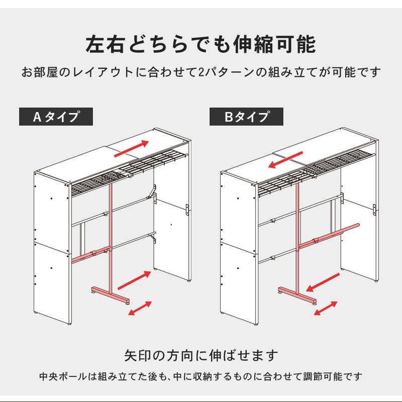 上棚付き 後付けクローゼット 伸縮118-195cm ハンガーラック 目隠しカーテン 大容量 ワードローブ