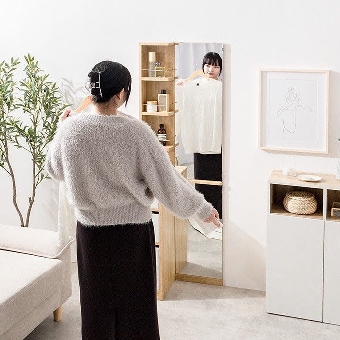 全身鏡ドレッサー 幅52cm 高さ162cm コンセント付き リバーシブル引き出し