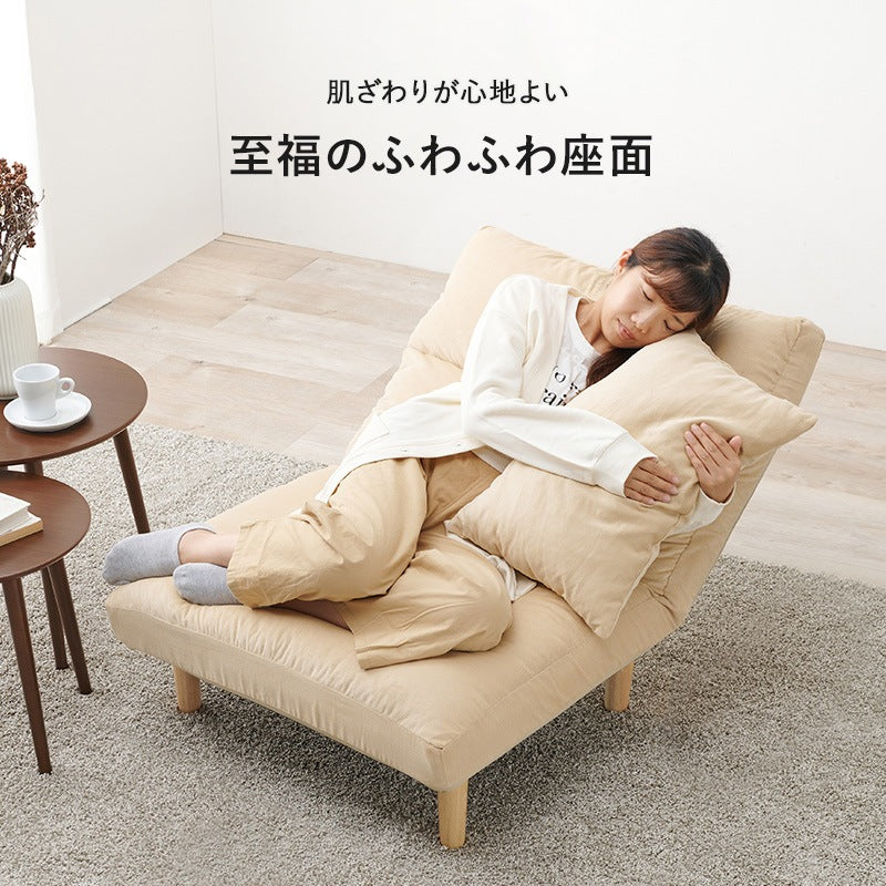 ゆったり1人用ソファ 幅75cm ふわふわ座面 コーデュロイ 7段階リクライニング 天然木脚 クッション付き