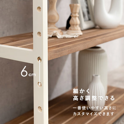 天然木ラック 幅45cm 高さ65cm 3段 オープン収納ラック 棚板高さ調整