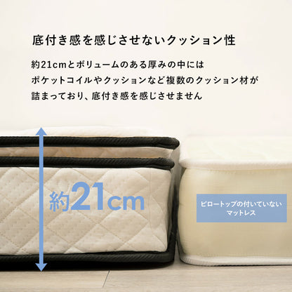 セミダブルベッド + マットレス + ピロートップセット すのこ 高耐久 ニット生地 ポケットコイルマットレス
