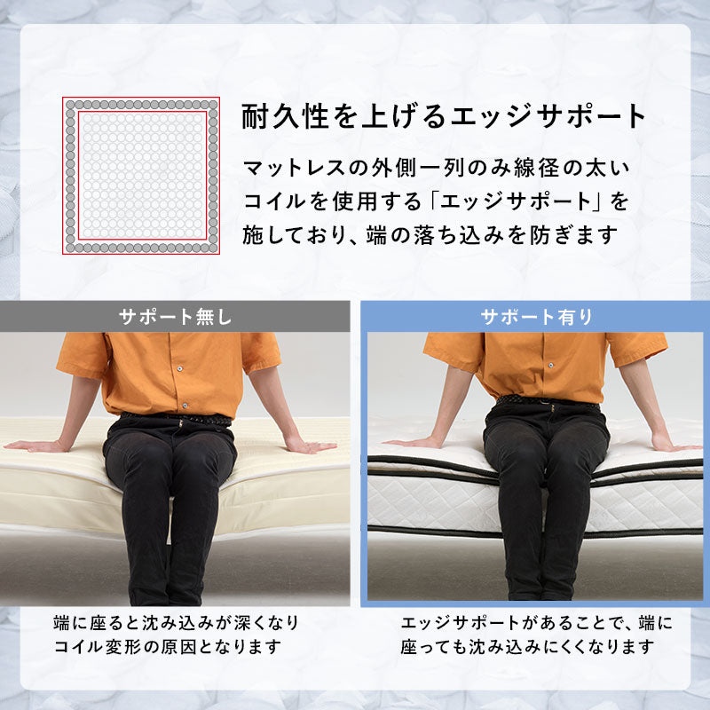 セミダブルベッド + マットレス + ピロートップセット すのこ 高耐久 ニット生地 ポケットコイルマットレス