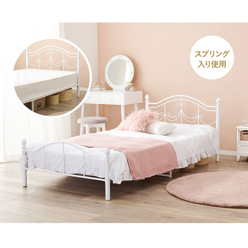 シングルベッド S 姫ベッド 高さ調整 アンティーク調 ベッドフレーム単品 リボンモチーフ