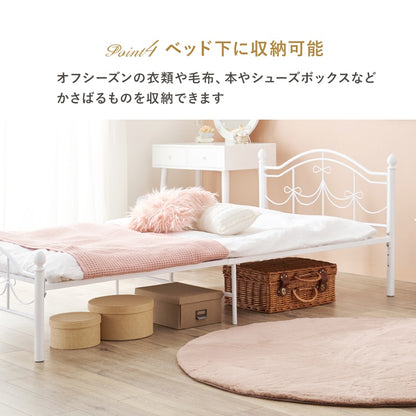 シングルベッド S 姫ベッド 高さ調整 アンティーク調 ベッドフレーム単品 リボンモチーフ