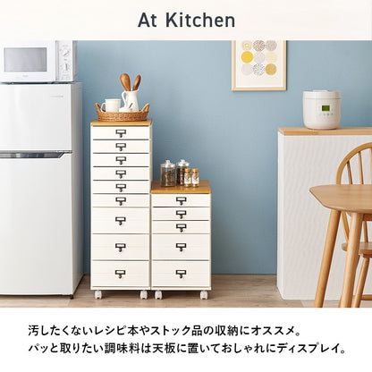 キャスター付き 5段チェスト 幅33cm アンティーク風ネームプレート B4サイズ収納可能