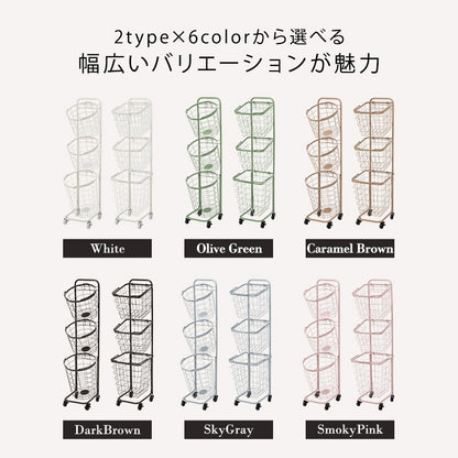 縦型3段ランドリーラック 高さ124cm 角型／丸形 バスケット取り外し可能 洗濯かご