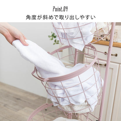 縦型3段ランドリーラック 高さ124cm 角型／丸形 バスケット取り外し可能 洗濯かご
