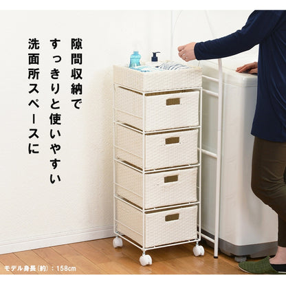 4段ランドリーラック 幅30.5cm すきま収納 スペパ 水濡れOK 完成品 ラタン調