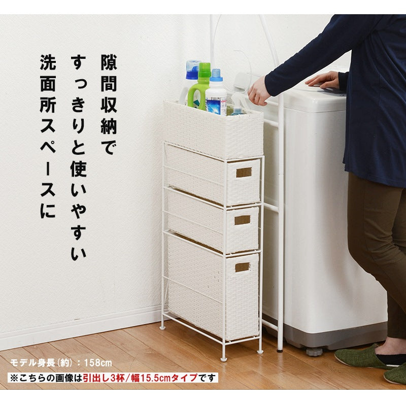 4段ランドリーラック 幅20cm すきま収納 スペパ 水濡れOK 完成品 ラタン調