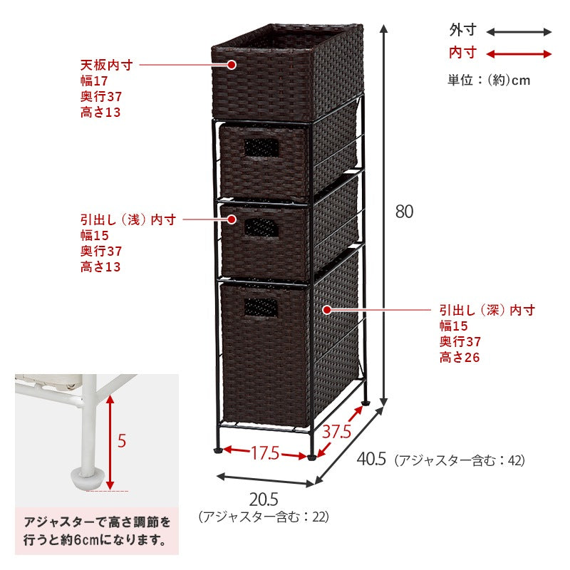 3段ランドリーラック 幅20.5cm すきま収納 スペパ 水濡れOK 完成品 ラタン調