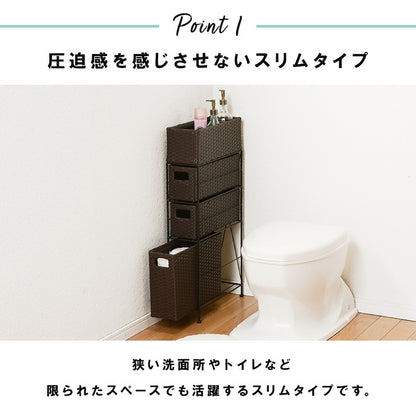 3段ランドリーラック 幅15.5cm すきま収納 スペパ 水濡れOK 完成品 ラタン調