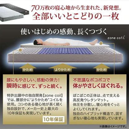 ダブルベッド + マットレスセット 無垢すのこ 棚付き コンセント付き ゾーンコイルマットレス かため