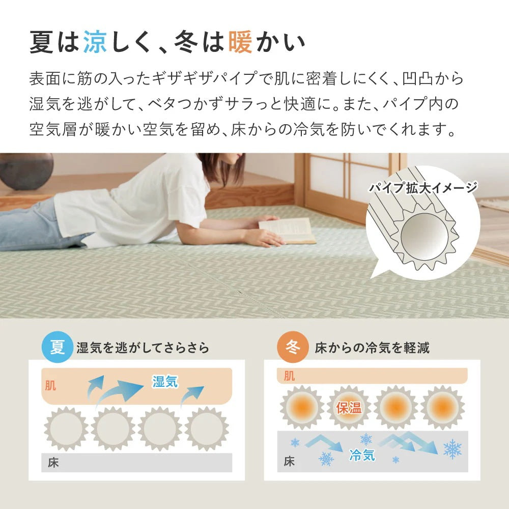 洗える パステルカラー い草風カーペット 174x261cm（江戸間3帖） ヘリンボーン柄