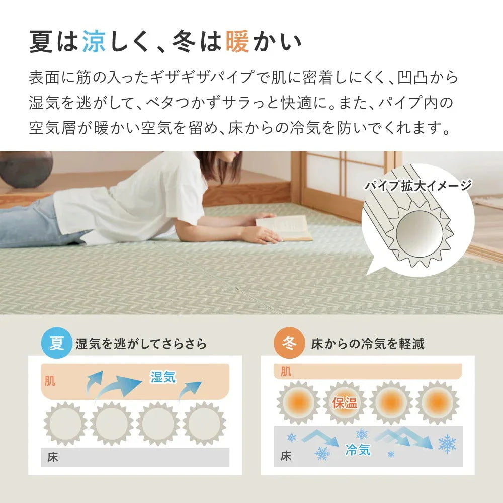 洗える パステルカラー い草風カーペット 261x352cm（江戸間6帖） ヘリンボーン柄
