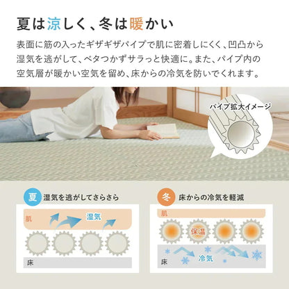 洗える パステルカラー い草風カーペット 348x440cm（江戸間10帖） ヘリンボーン柄