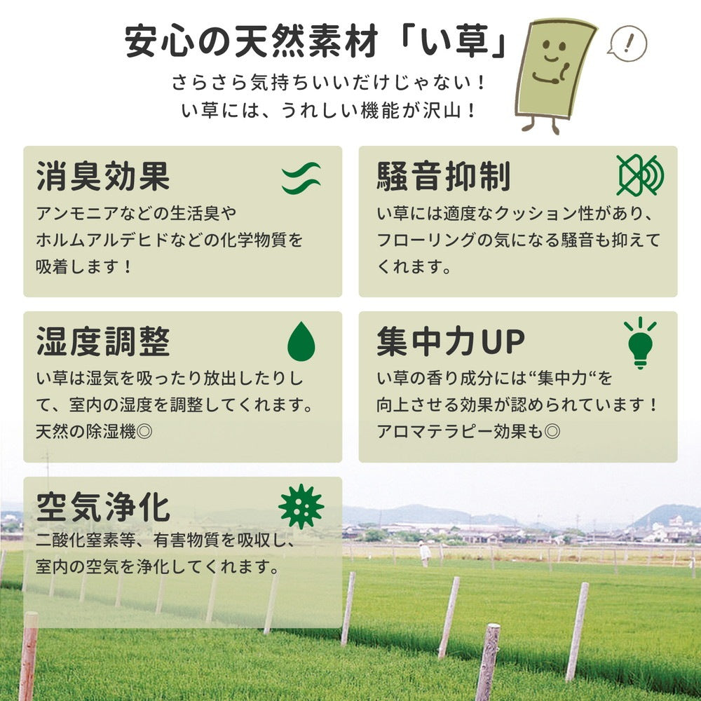 い草ラグ 70x120cm デニムパッチ 天然い草100% 撥水 消臭 湿度調整