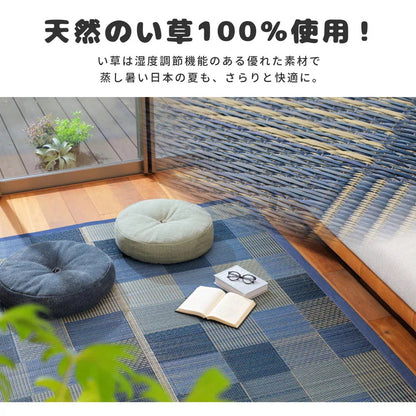 い草ラグ 176x176cm デニムパッチ 天然い草100% 撥水 消臭 湿度調整