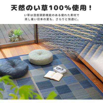 い草ラグ 176x230cm デニムパッチ 天然い草100% 撥水 消臭 湿度調整