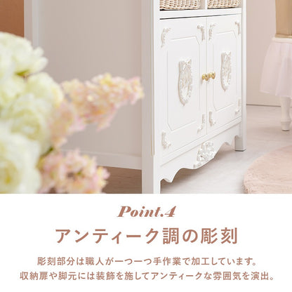 姫キャビネット 幅78cm フリル+リボン+大容量 アンティーク調 バスケット 完成品