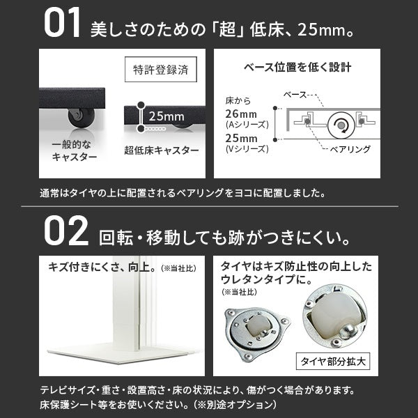 インテリアTVスタンド　WALL V5 ロータイプ+棚板レギュラーサイズセット 32-80インチまで対応