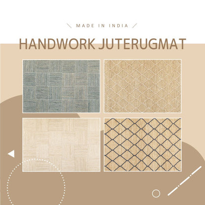手織り インド製 ジュートマット 60x90cm オールシーズン 高耐久 アジアンテイスト