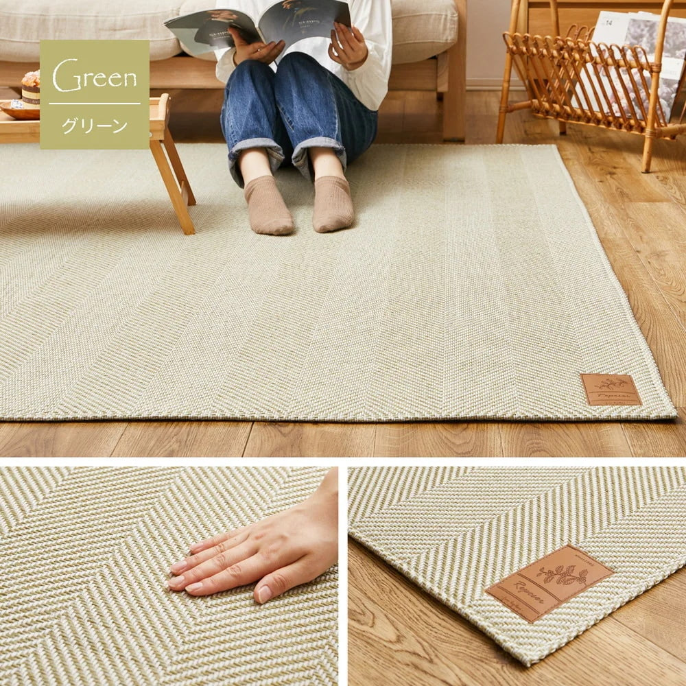 洗える ヘリンボーン柄ラグ 190x190cm ウレタン5mm入り キッズ ペット 滑り止め オールシーズン