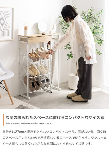 傘立て付き シューズラック 幅70cm 引き出し収納 サイドフレームバー 通気性 オープン靴棚 小物入れ