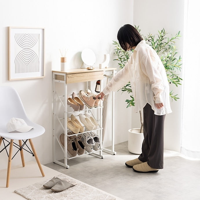 傘立て付き シューズラック 幅70cm 引き出し収納 サイドフレームバー 通気性 オープン靴棚 小物入れ