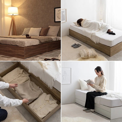 シングルベッド + 高密度マットレスセット 引き出し ヘッドレスベッド 収納付き ポケットコイルマットレス