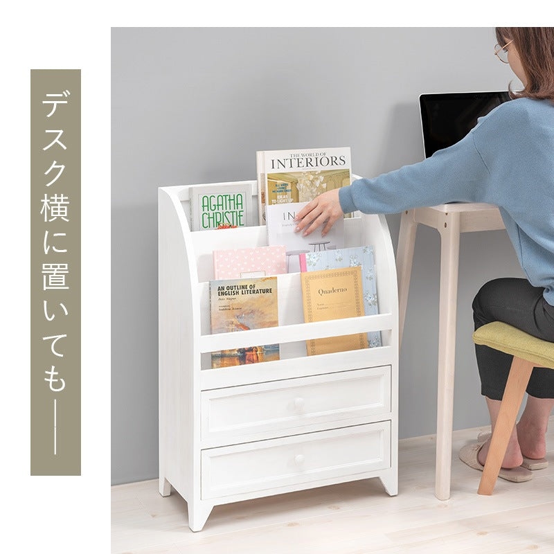 絵本棚 マガジンラック 幅48cm 完成品 アンティーク調 2タイプ