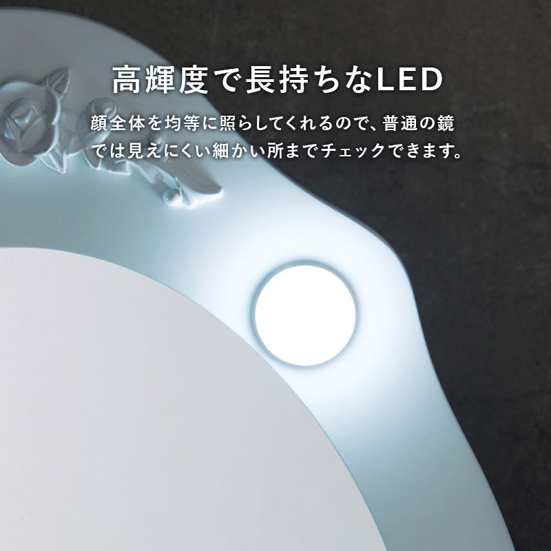 三面鏡 LED女優ドレッサー + スツールセット 3色切替 アンティークテイスト 収納多数