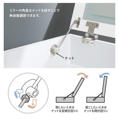 伸縮 LED 女優コスメワゴン 収納時はサイドテーブル 大容量収納 ミラー角度調整 メイクボックス 半完成品