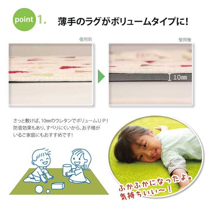 手持ちのラグをボリュームアップ 滑り止めウレタンシート 170x170cm フリーカット 丸洗い可能