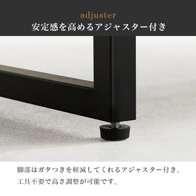 コンクリート柄テーブル 90x45cm オープン収納棚 シンプルモダン 重厚感