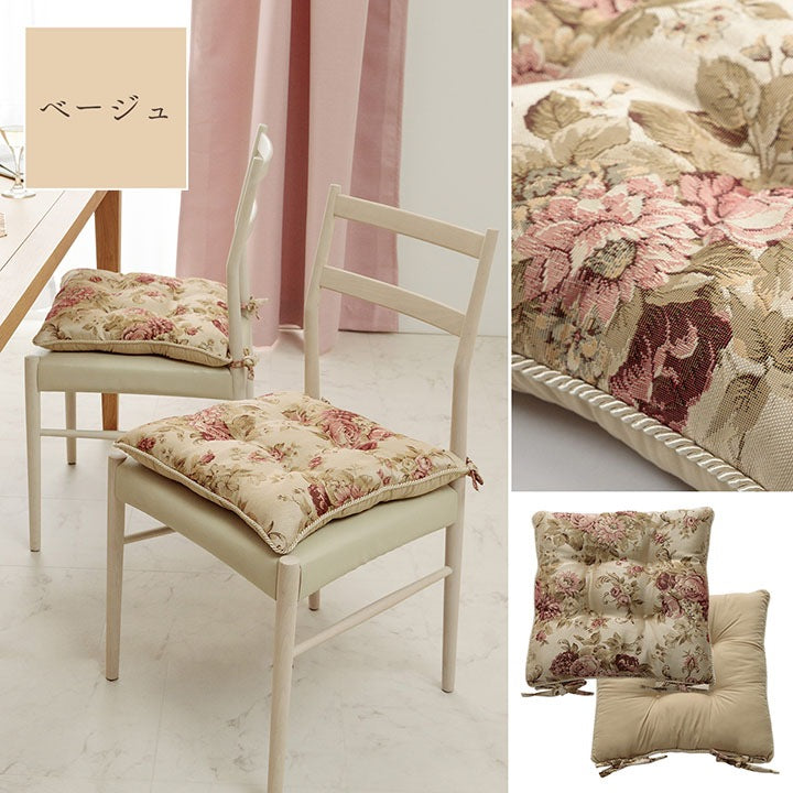 花柄クッション 43x43cm チェアクッション 座布団 椅子用 シートクッション 日本製