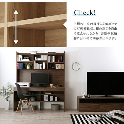 ハイタイプ薄型デスク 幅150cm 本棚 モニター設置可能 コードスリット 大容量収納
